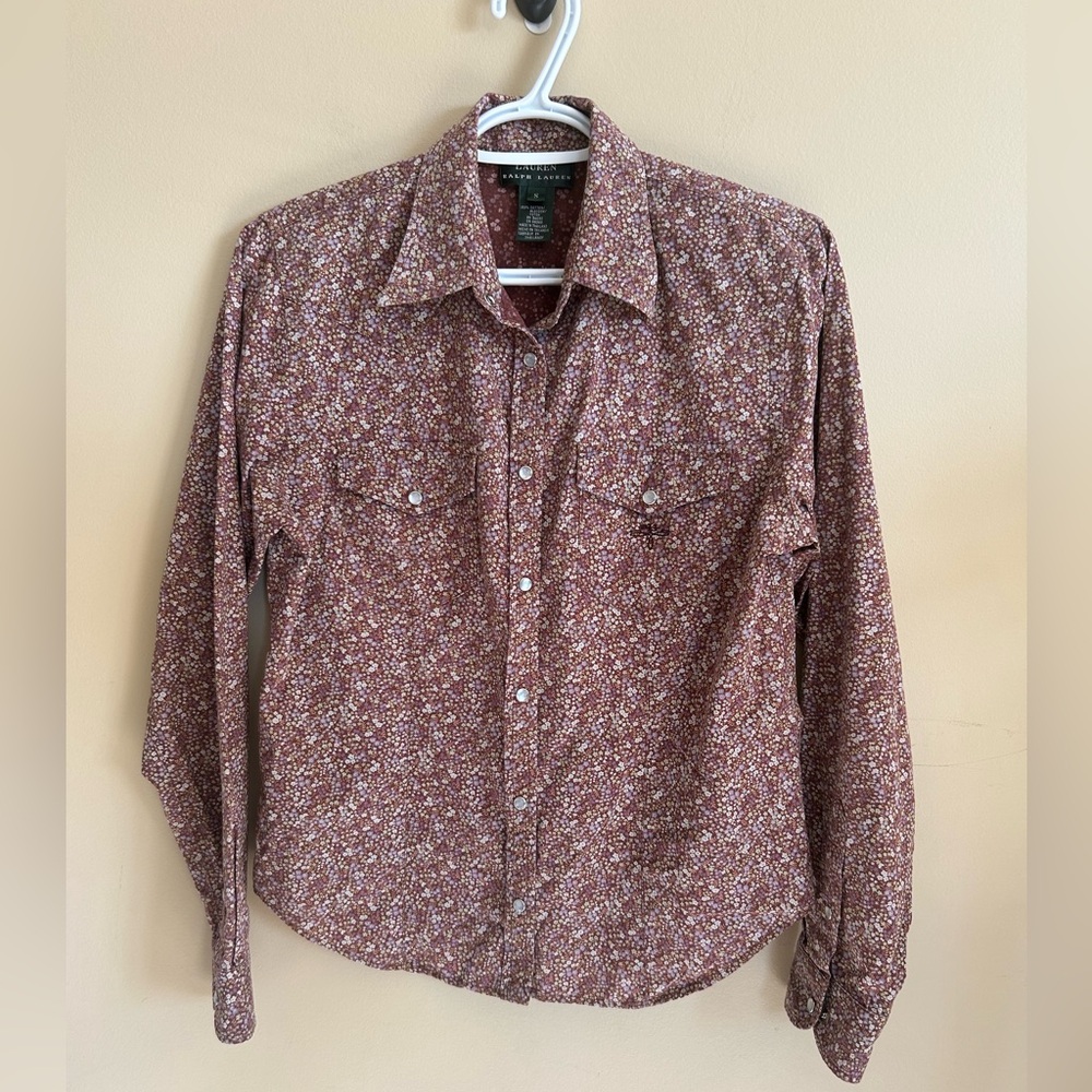 Ralph Lauren Ladies Brown Floral Snap Button Western Shirt